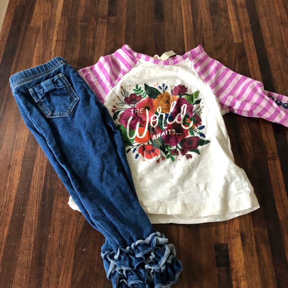 Matilda Jane Tee Shirt and ruffle jeans